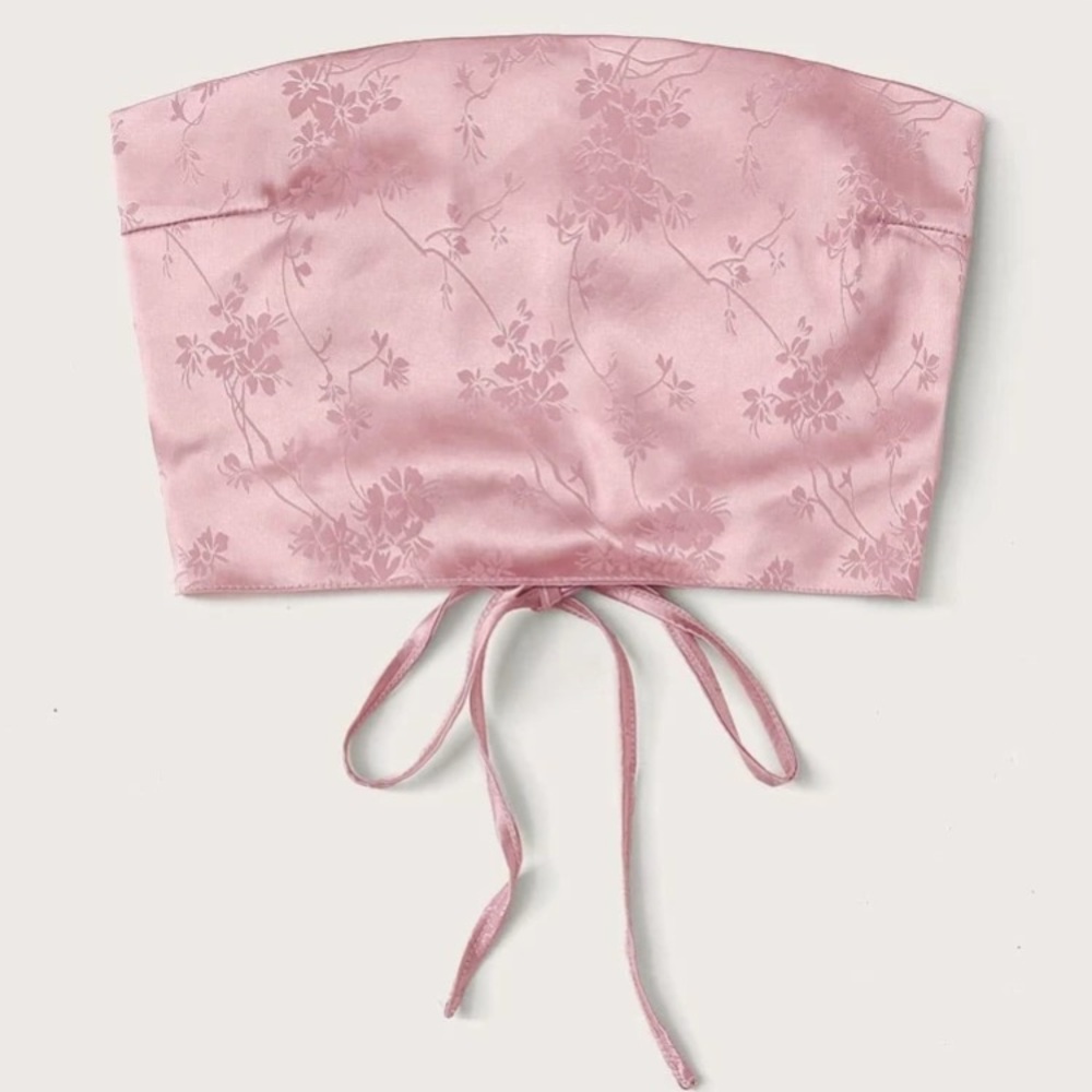 Satin Jacquard Lace-up Tube Top